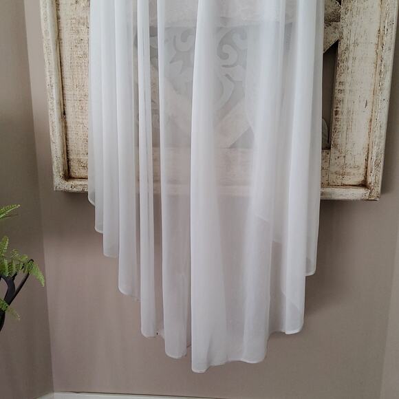 New Morgan & Co Women's Off the Shoulder Lace Chiffon Overlay Gown in Ivory Nude - Picture 9 of 10